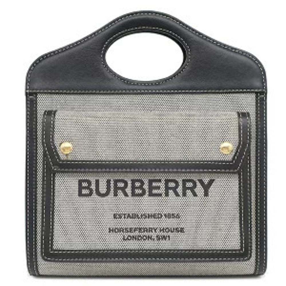 Burberry Bag Two Tone Canvas Leather Gray Black Brown Handbag Shoulder